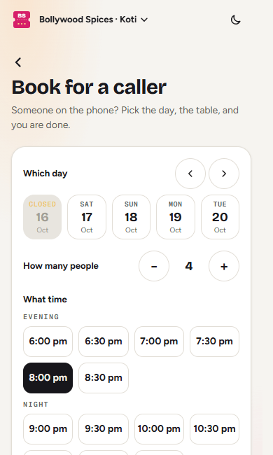 Booking for a caller