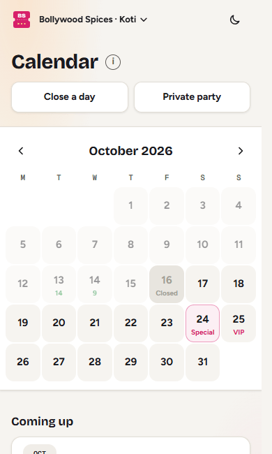 The month at a glance