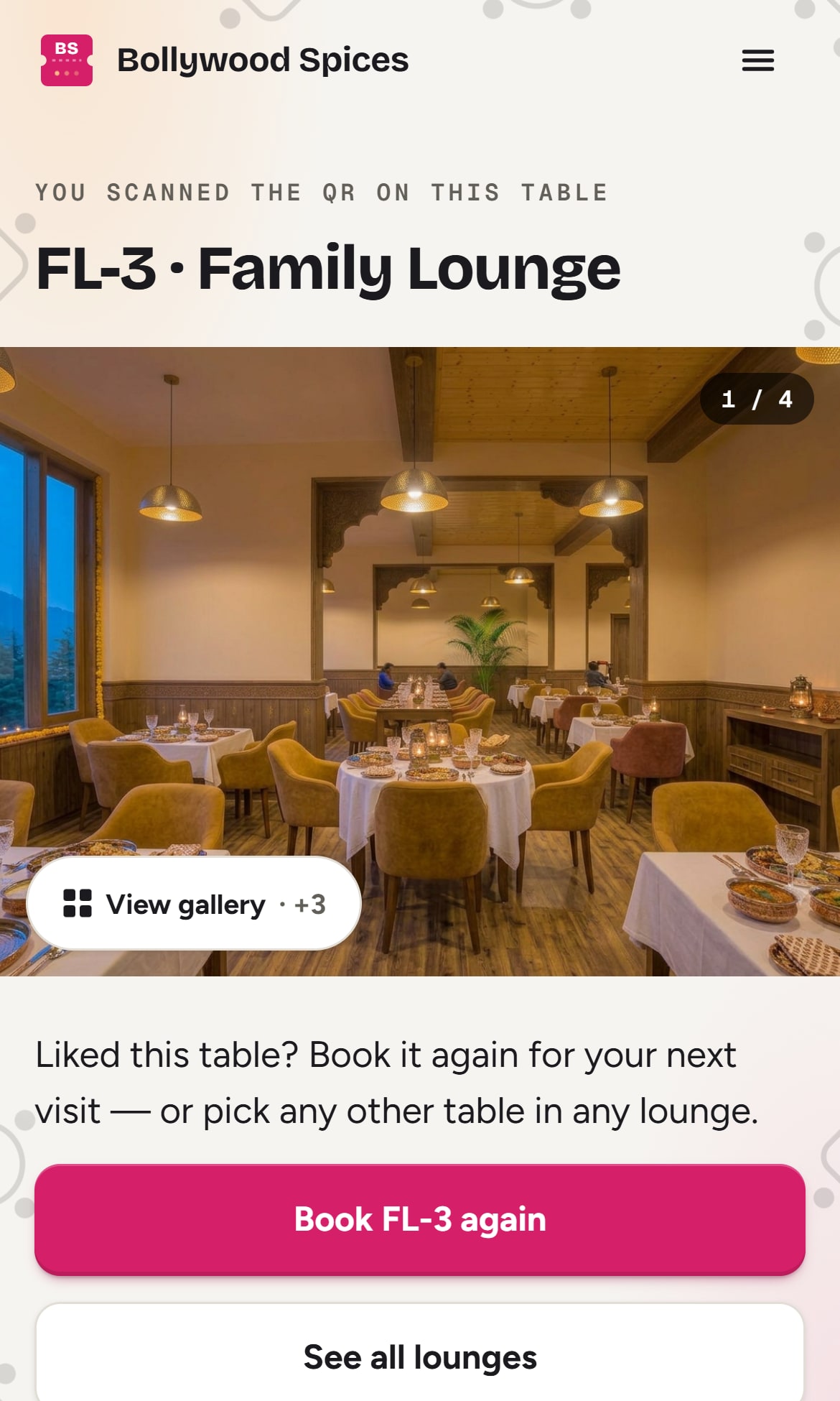 What a table's QR code opens